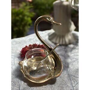 Silver Plated Swan with Glass Container Jam Holder with Spoon